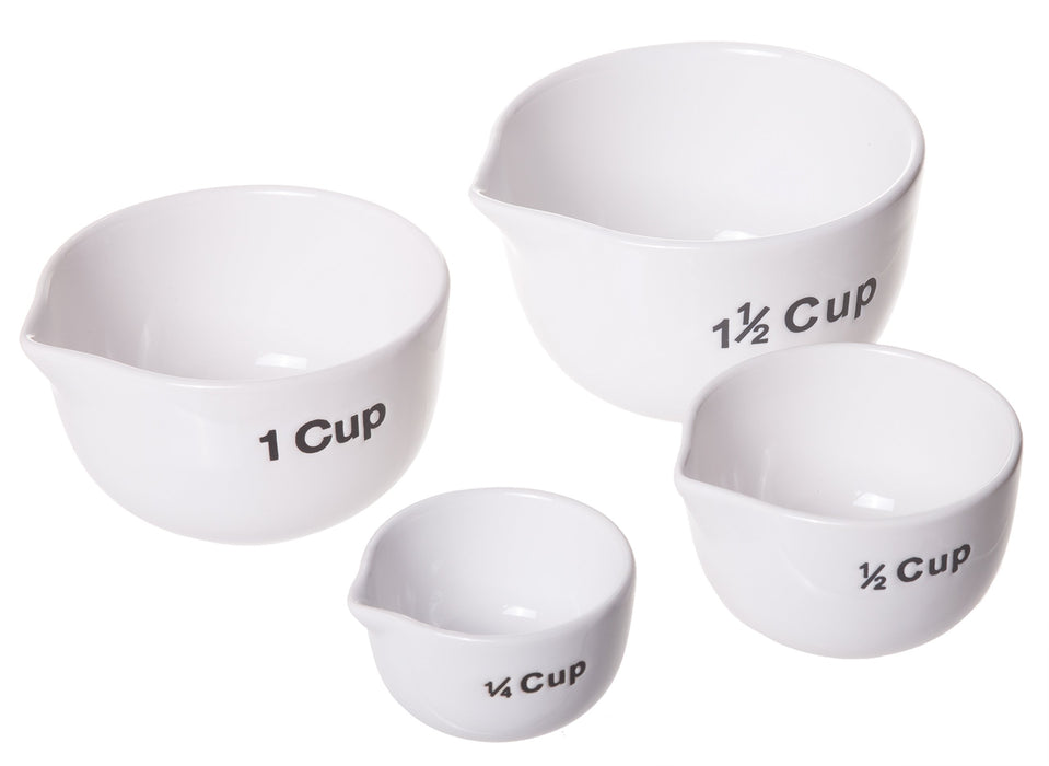 1-1/2, 1, 1/2 & 1/4 Cup Stoneware Measuring Cups, White, Set of 4