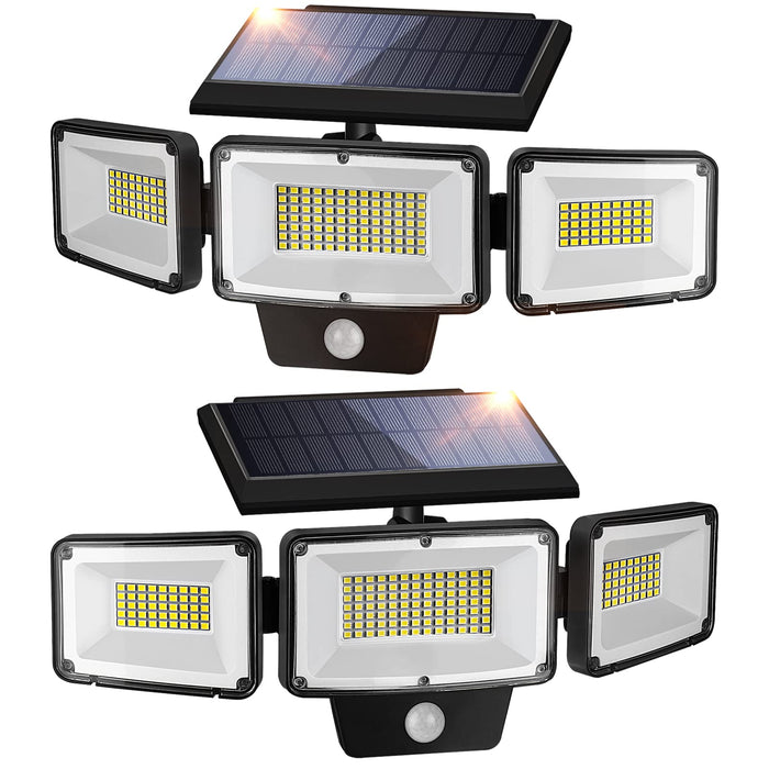 PARTPHONER Solar Lights Outdoor Motion Sensor 2 Packs, 3 Adjustable Heads Security Lights 362 LED Flood Light IP65 Waterproof 270° Wide Angle Wall Lights with 3 Modes for Porch Garage Yard Patio