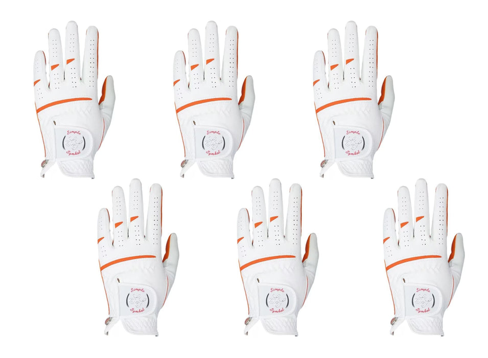 Women's Golf Glove Microfiber with Colorful Cabretta Leather Six Pack(Left is Wear On Left Hands,Right is Wear On Right Hands) Four Colors White/Sky/Orange/Red