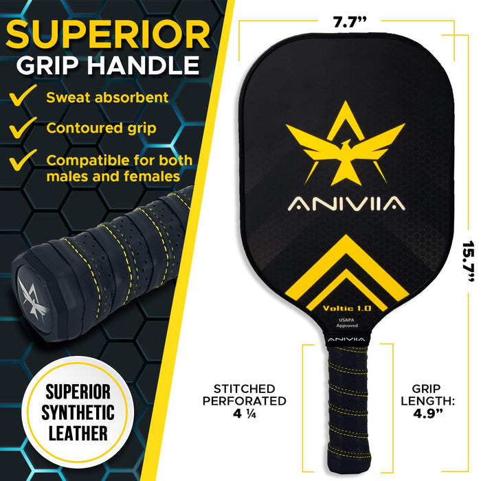Aniviia Pickleball Paddle Racket Set of 2 - USAPA Approved | JAPAN TORAY (T700S) Carbon Fiber, Thick 16mm Core, Polypropylene Honeycomb Core | 2 Outdoor Balls, 2 Neoprene Covers, 2 Overgrips and 1 Bag