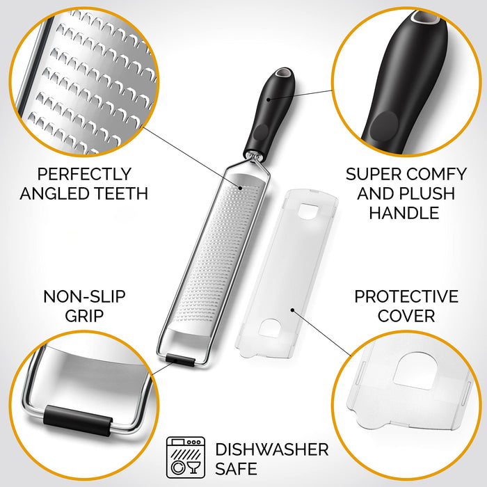 DESIGNED BY CHEFS ~ Premium Lemon Zester Grater With Perfectly Angled Teeth ~ Ideal for Citrus, Parmesan Cheese, Garlic