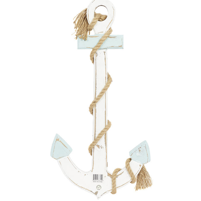 Deco 79 Wood Anchor Wall Decor with Twisted Rope, 15 x 1 x 28, White
