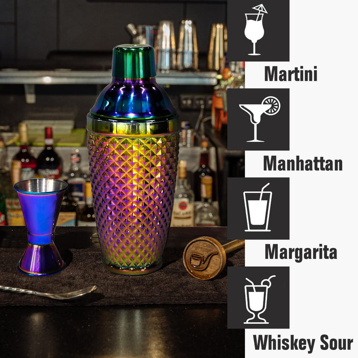 WhatAmug Cocktail Shaker Set, Electroplating Colorful Bartenders Kit with 12.8OZ Cocktail Shaker Mixing Spoon Double Jigger