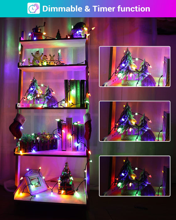 Flacchi Color Changing Christmas Lights, 49Ft 100 LED C6 Christmas
