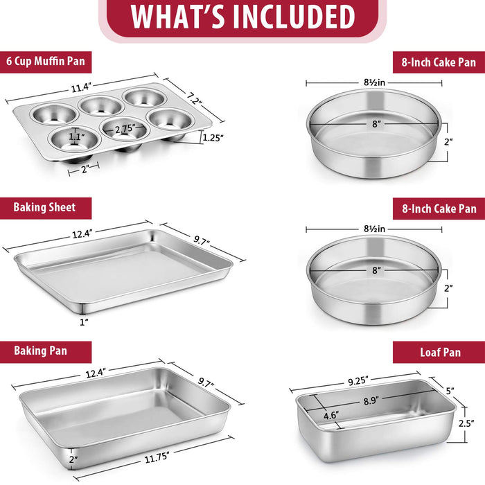 12-Piece Stainless Steel Bakeware Sets, E-far Metal Baking Pan Set Include  Round Cake Pans, Square/Rectangle Baking Pans with Lids, Cookie Sheet