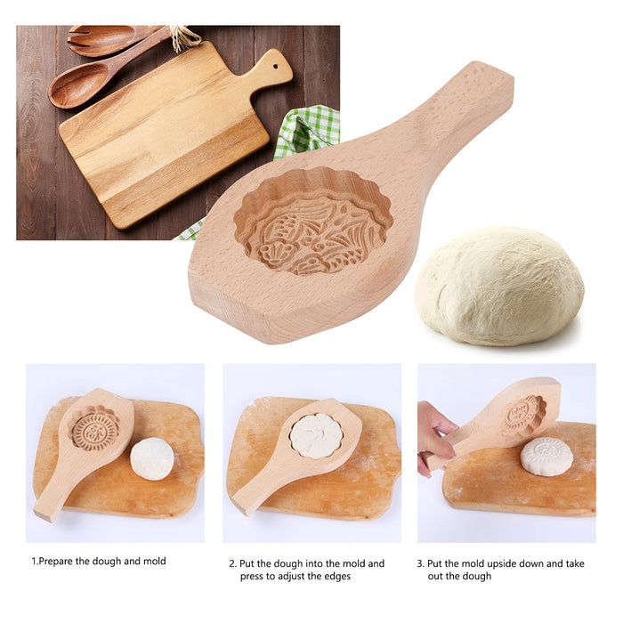 Wood Cookie Model Mooncake Biscuit Model, Festival Hand-Pressure Moon Cake Model with 3D Flower Pattern Eco-Environmental Baking Decoration Tools for Biscuit Chocolate Pumpkin Pie(Fish Pattern)