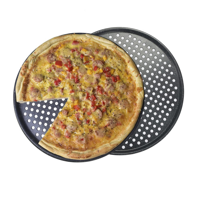 Destinymd Pizza Pan With Holes, 2 Pack Carbon Steel Perforated Non-Stick  Tray Tool Crispy 12inch Round for Home Kitchen, Dark Gray