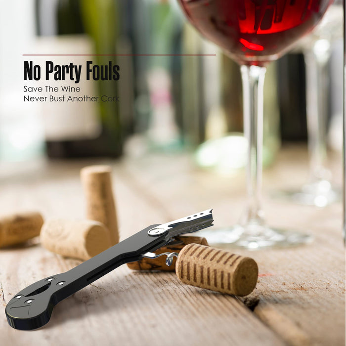 Houseables Boomerang Wine Opener, Corkscrew, 5 1/4”, Black, Cork Screw, No Blade, Foil Cutter, 3 in 1, for Waiters, Servers