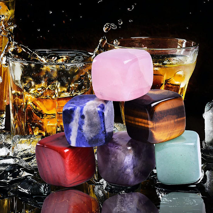 AMOYSTONE Whiskey Stones Set Reusable Ice Cube Stones Tiny Healing Crystal 0.8" Chilling Rocks  for Man Set of 6