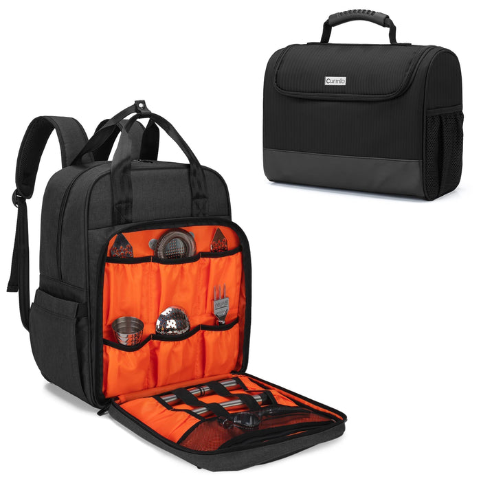CURMIO Bartenders Bag Travel Bartenders Kit Backpack with Padded Compartments, Portable Carrying Bag with Rubber Handle for Bartenders
