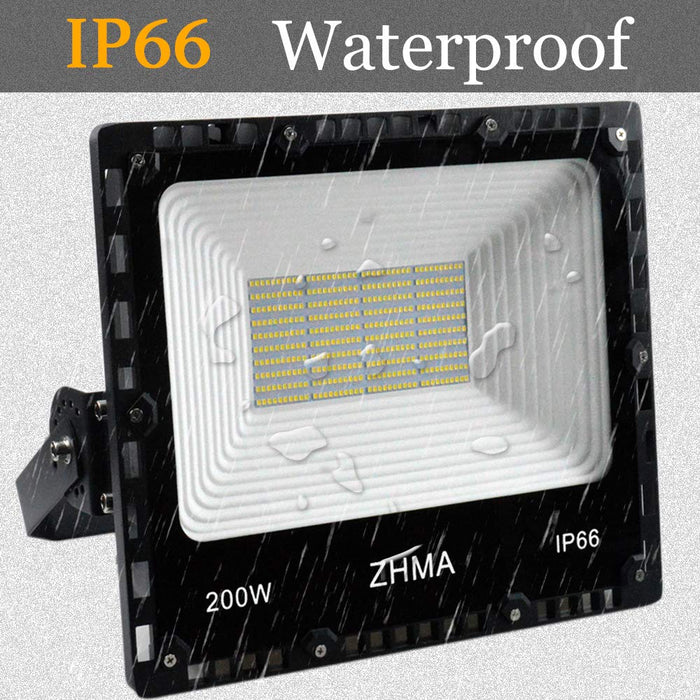 ZHMA 200W LED Flood Light Outdoor, 20000lm Super Bright Work Lights, IP66 Waterproof Security Light with Plug & Switch, 6500K White Spotlight for Garden, Yard, Garage, Basketball Court Lighting