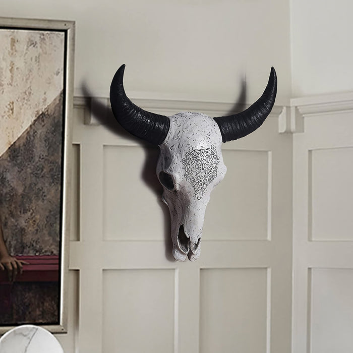 Bison Bull Skull Wall Decor Cow Head LongHorn Sculptures Plaque Art Crafts Ornaments Horns Environmental Friendly and Durable