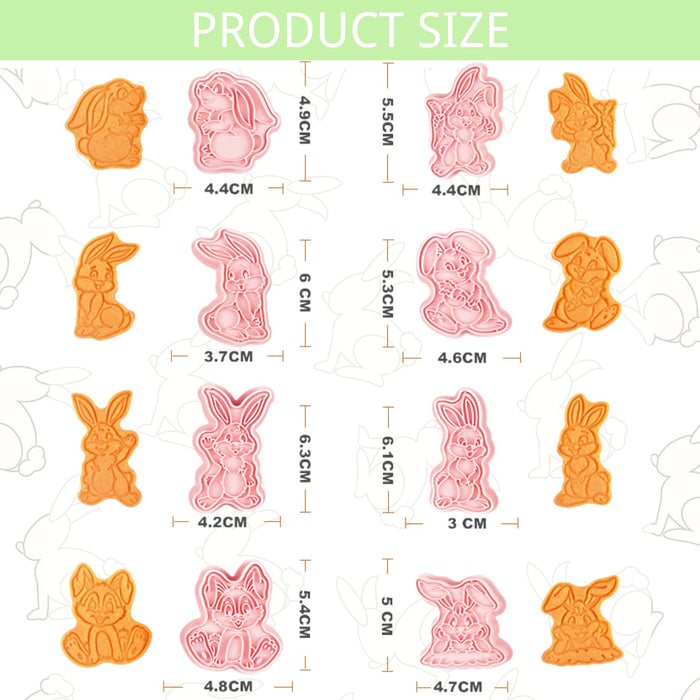 KAISHANE 8 Pcs Easter Cookie Cutters and Stamps-Plastic Easter Bunny Cookie Cutter Set,Easter Rabbit Biscuit Moulds