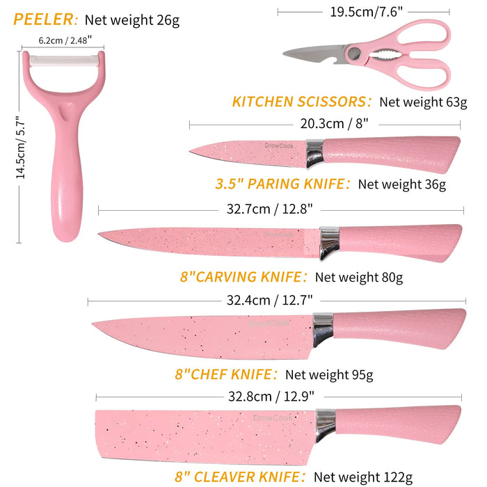6Pcs/Set Kitchen Knives w/ Gift Case Stainless Steel Chef Knife Scissors  Peeler