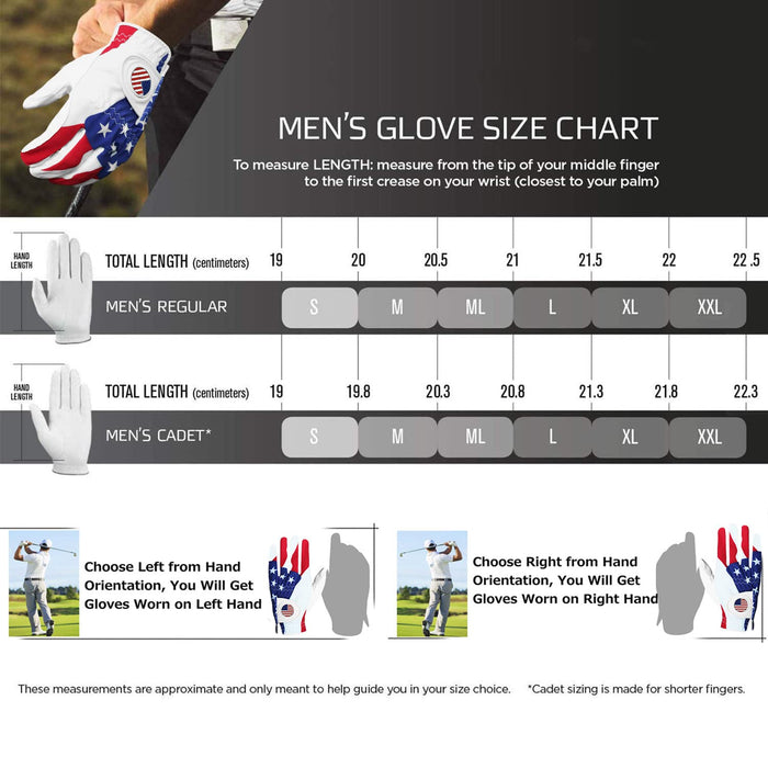 FINGER TEN Golf Gloves USA Flag Blue Camo Plaid Men Left Hand Right with Ball Marker Pack, Mens Leather Golf Glove All Weather Grip, Fit Size Small Medium ML Large XL