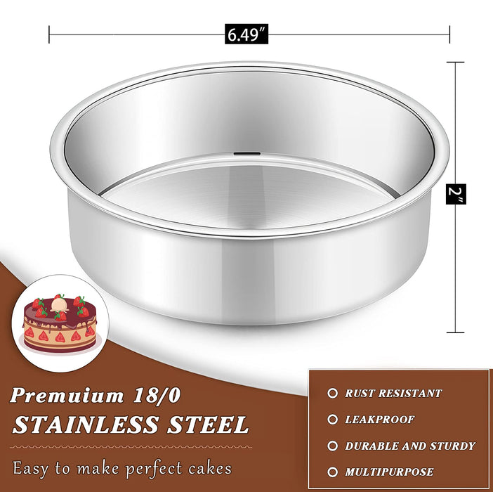 Deedro 6 Inch Cake Pan Set of 3, Stainless Steel Cake Pans Round