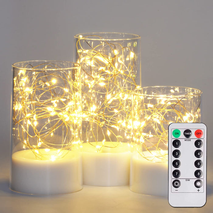 Homemory White Clear Glass Flameless Candles with Remote, Embedded