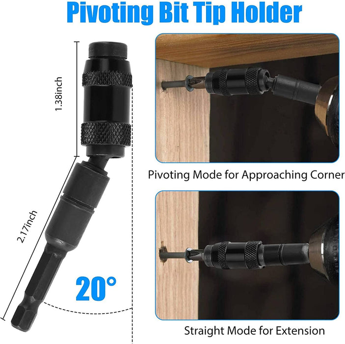 1/4 Pivoting Bit Tip Holder Magnetic Screw Drill Tip Pivot Screwdriver Bit  Holder Magnetic Screw Holder Extender Bendable in 20° Angle for Corners or