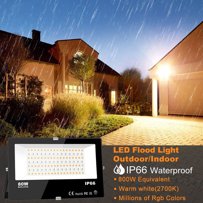 MELPO LED Flood Light Outdoor 800W Equivalent 8000LM Smart RGB Landscape Lighting with APP Control, DIY Scenes Timing Warm White 2700K Color Cha - 1