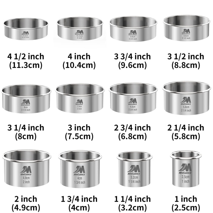 M JINGMEI Round Cookie Biscuit Cutter Set 12 Pieces Graduated Circle Pastry Cutters 18/8 Stainless Steel Cookie Cutters1inch - 4