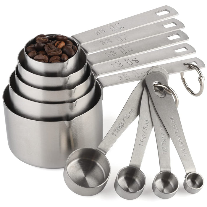 Stainless Steel Measuring Cups and Spoons Set of 9 Heavy Duty 5 Measur —  CHIMIYA