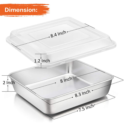 TeamFar Square Cake Pan with Lid(1 Pan & 1 Lid), 8 Inch Square Baking Pan  Stainless Steel Cake Brownie Pan with Lid For Meal Prep Storage  Transporting