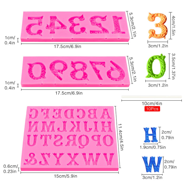 Silicone Letter Mold and Number Chocolate Molds with Happy Birthday Cake  Decorations Symbols 2pcs