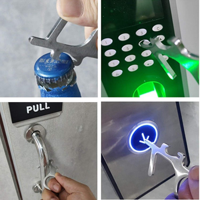2Pcs Multifunctional Contactless Door Opener Closer, Screen Touching Keychain, Bottle Opener - Stainless Steel