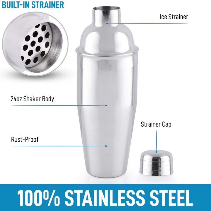 Uniques 24oz oktail Shaker 188 Stainless Steel Martini Shaker With Builtin Strainer Professional Grade Martini Shaker and Straine