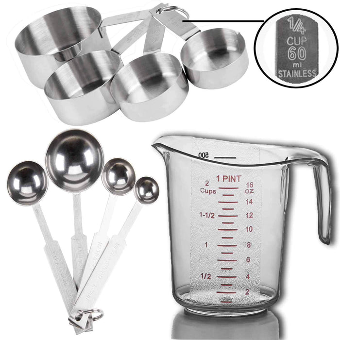 Measuring Cups and Spoons Set: Includes 4 stainless steel heavy