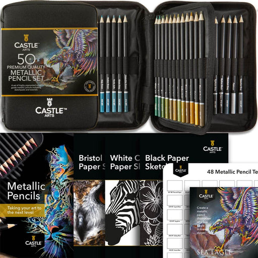 Castle Art Supplies 48 Pasteltint Colored Pencils Set with Extras