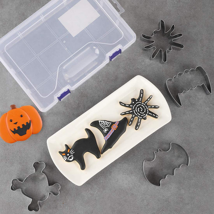 Halloween Cookie Cutters Set 12 PCS, Cobwebs, Corn, Wizarding Hat, Tombstone, Spider, Ghosts, Bats, Skeletons, Coffins, Pumpkins