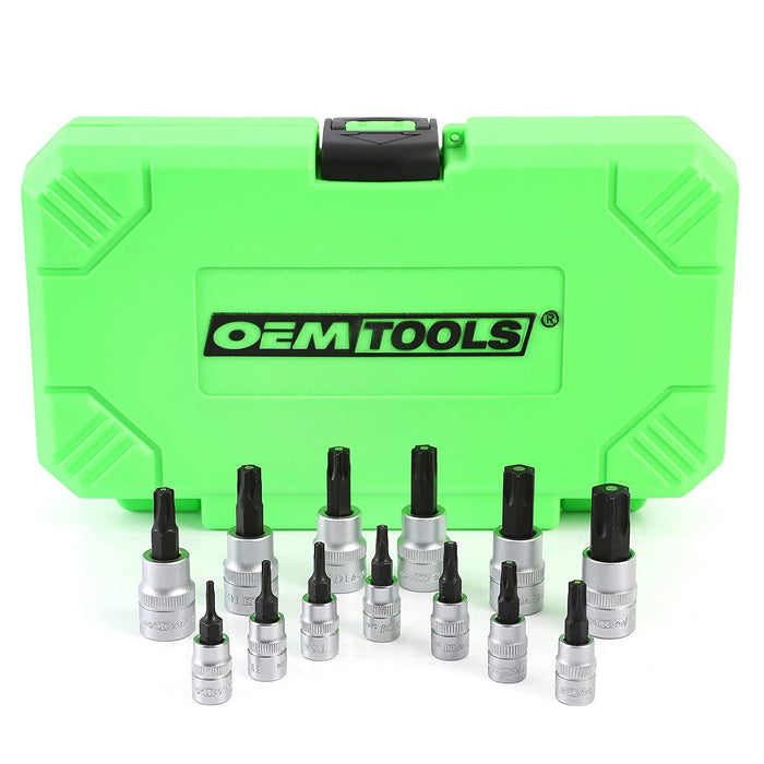 OEMTOOLS 23904 13 Piece Magnetic Star Bit Socket Set, Star Socket Set, 1/4" and 3/8" Drive Bits, Magnetic Bit Sizes Range from T8 - T60