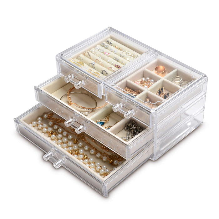 Frebeauty Acrylic Jewelry Organizer,Earring Organizer Box with 5