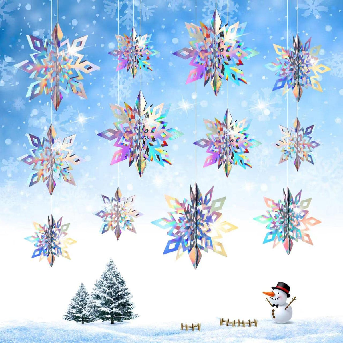 15 Pack Christmas Hanging Snowflakes Decorations 3D Iridescent Paper  Rainbow
