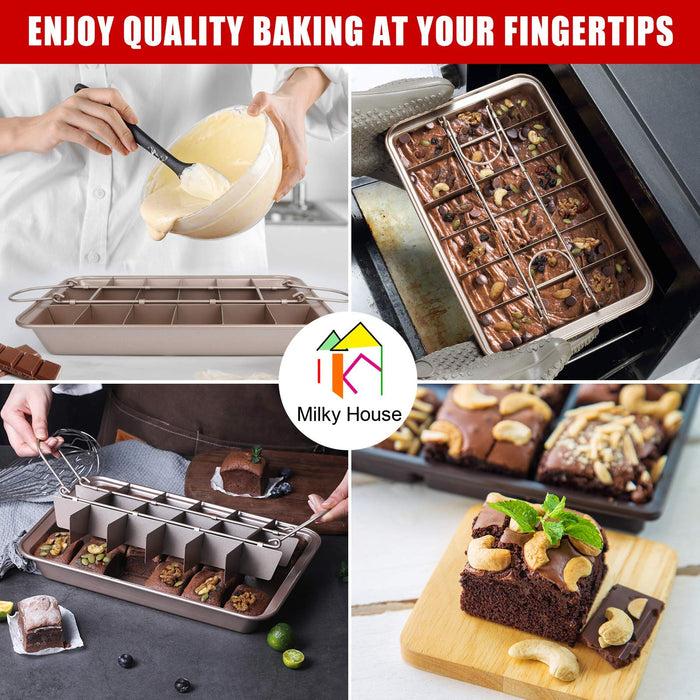 Brownie Pan with Dividers Nonstick Brownie Pans and Cutters, Make 18  Pre-cut Brownies at Once Perfect Individual Brownie Baking Pan All Edge