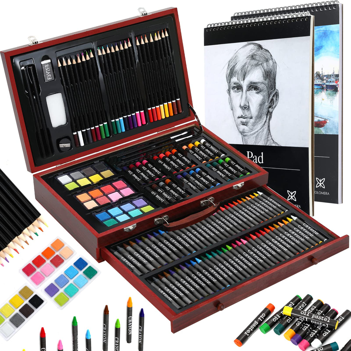 KINSPORY Art Supplies, 228 Pack Art Sets Crafts Drawing Coloring kit,  Double-Side Trifold Art Easel, Oil Pastels, Crayons, Colored Pencils,  Creative