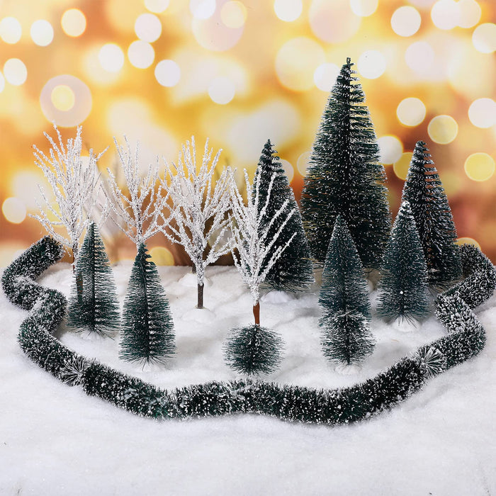 18 Pieces Christmas Village Trees Set Mini Artificial Christmas Trees —  CHIMIYA