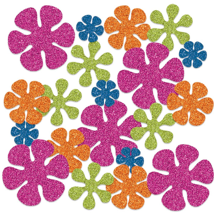 Assorted Color Glittery Retro Flowers Confetti - 1 Pack