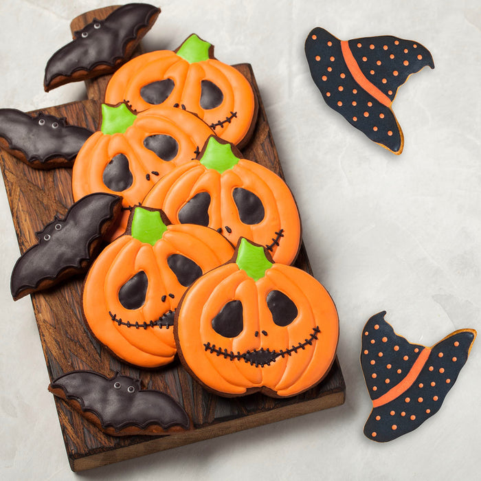 COOKIEQUE 3 Pcs Halloween Cookie Cutters - Pumpkin, Witch Hat and Bat, Food-Grade Stainless Steel Sandwich Cutters