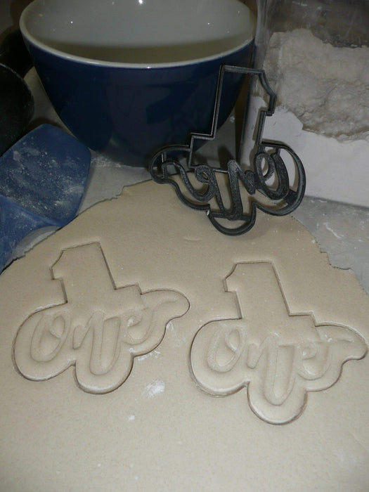 Number one 1 with word lettered birthday anniversary celebration party age date treat cookie cutter baking tool usa pr2402