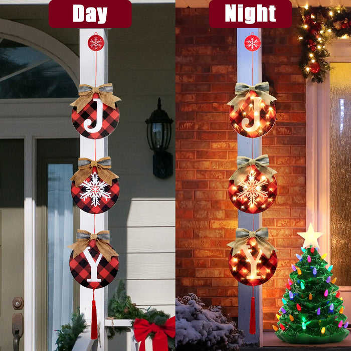 DAZONGE Joy Christmas Lights for Christmas Decorations Indoor and Outdoor, Battery Operated LED Joy Sign, Buffalo Check Plaid Christmas Sign Decor for Front Door, Entryway, Home, Office, Shops