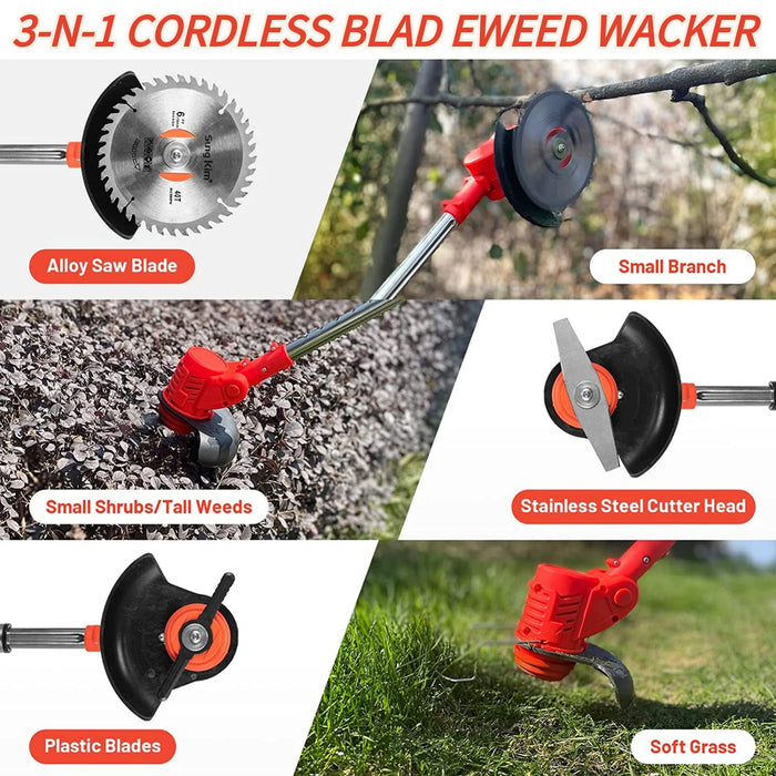 Weed Wacker Cordless Grass Trimmer Weed Eater Electric Brush Cutter Quick Charger Cordless Lightweight Electric Edger Lawn Tool for Lawn Garden Pruning and Trimming(Red)