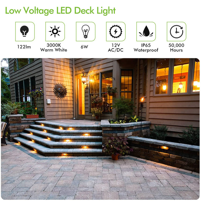 hykolity Low Voltage LED Landscape Deck Light, 10 Inch 6W 122LM 12V Wired for Outdoor Yard Lawn Step and Stair Lighting, Die-cast Aluminum Construction, Waterproof, 15-Year Lifespan, 6 Pack