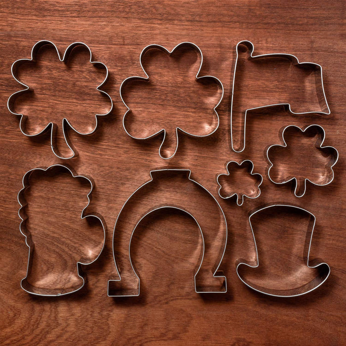 LILIAO St. Patrick's Day Cookie Cutter Set - 8 Piece - Top Hat, Beer Mug, Flag, Lucky Horseshoe, 3 Various Size Shamrock