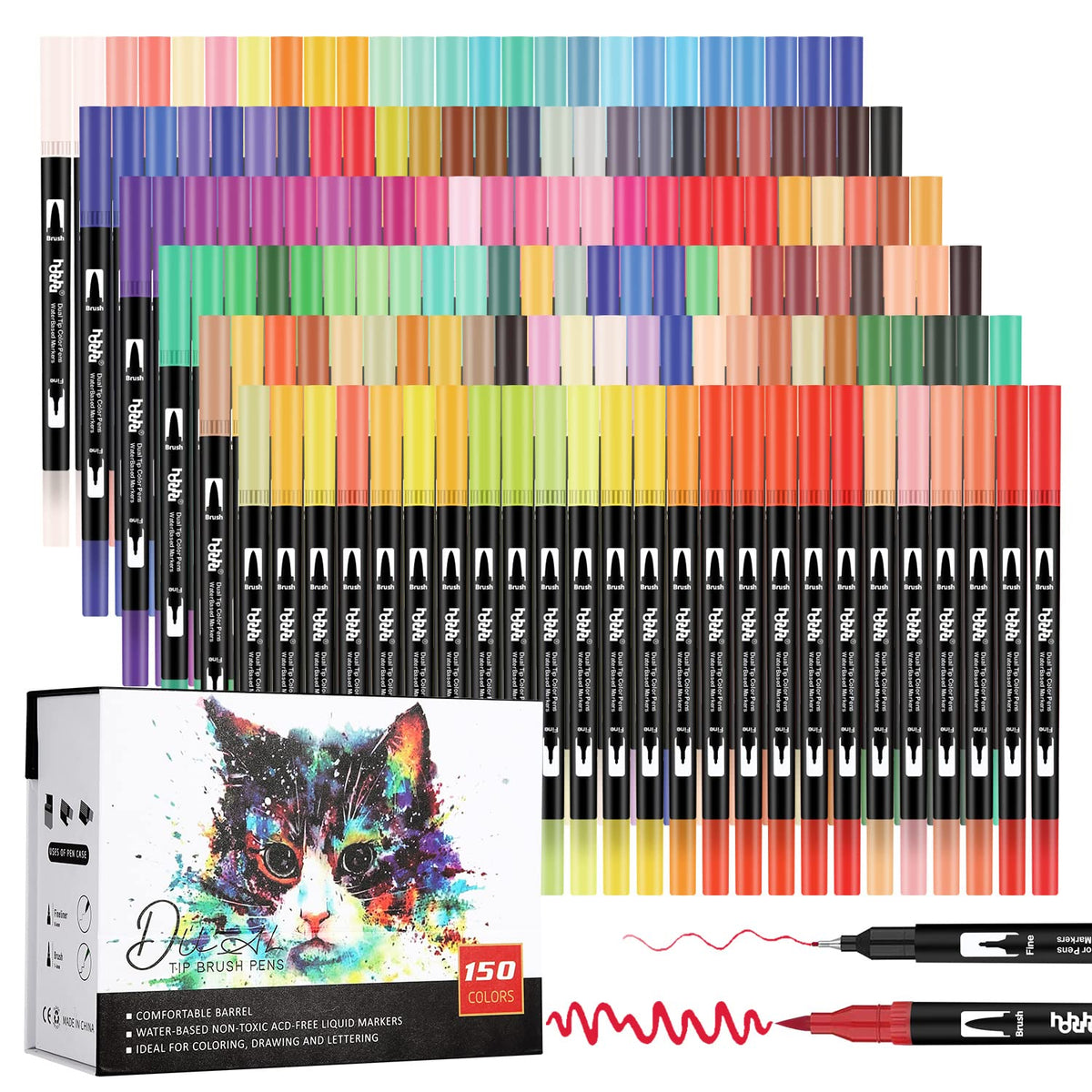 Hethrone 100 Colors Dual Brush Pens Colored Markers with 0.4mm Fine-Liner Tip