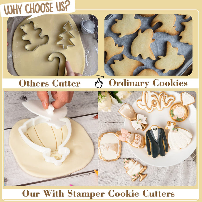 Flycalf Wedding Cookie Cutters Champagne Glass Shapes with Plunger Stamps Holiday Eco-Friendly PLA Cake Baking Accessories Cutter