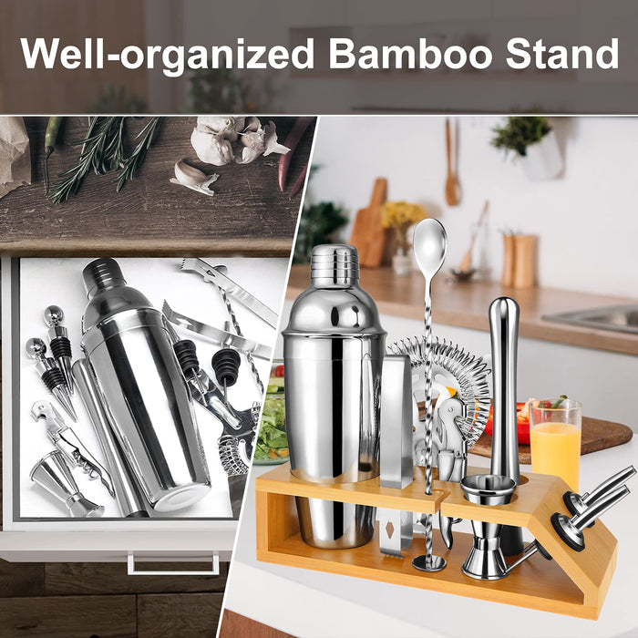 Bartender Kit with Bamboo Stand, 12 Piece 25oz Cocktail Shaker Set with All  Essential Bar Tools Set for Drink Mixing, Ideal Gifts for Cocktail Lovers