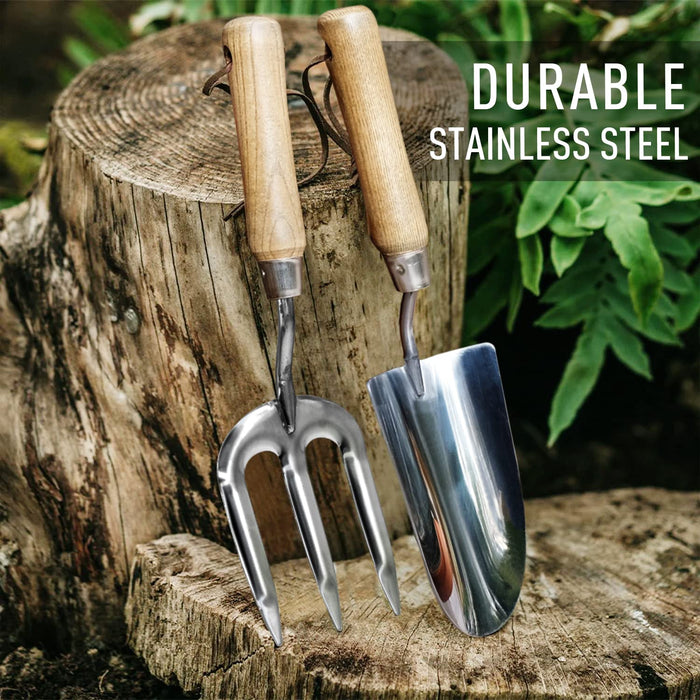 Jardineer Garden Hand Tools, Stainless Steel Hand Trowel Set 4Pcs, Garden Tools Set with Wooden Handle, Heavy Duty Gardening Hand Tools