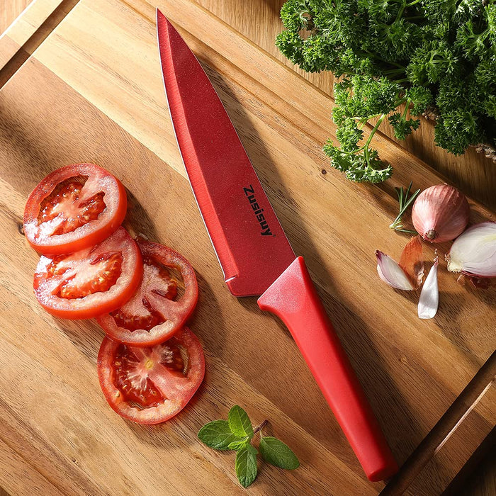 Zusisuy Red Professional Kitchen Knife Chef Set, Kitchen Knife Set Stainless Steel, Kitchen Knife Set Dishwasher Safe with Sheathes